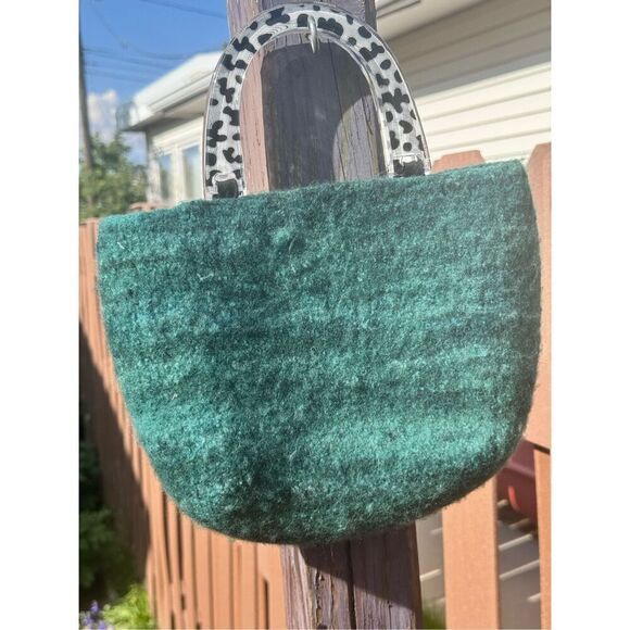 Green wool purse lucite handle Jack Mary - Picture 5 of 14
